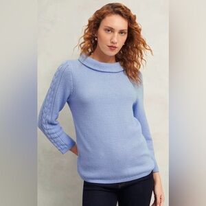 Hobbs London Camilla Cable Knit Cotton Sweater – Mascari Blue - Small